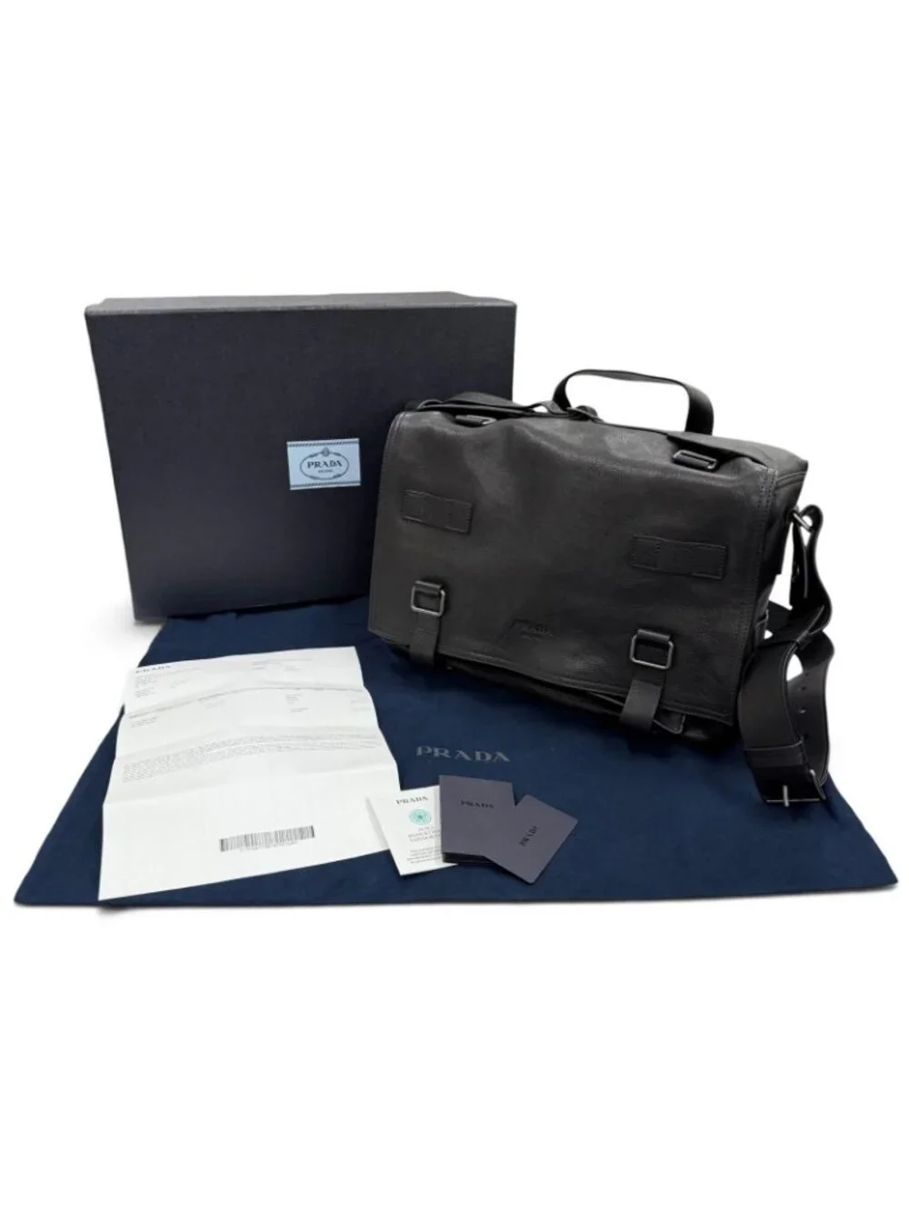 Prada Buffalo Leather Messenger Bag Black